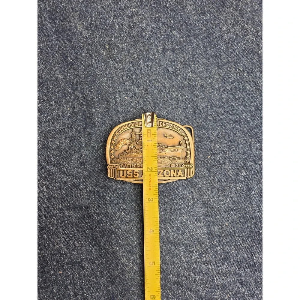 USS Arizona Commemorative Brass Battleship Belt Buckle - RARE